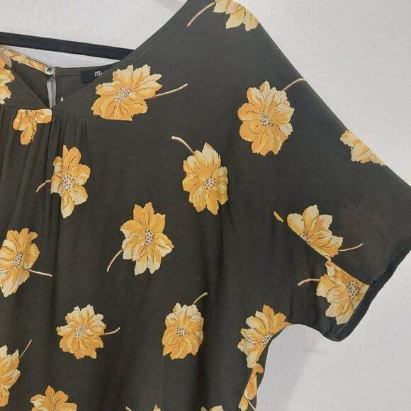 Madewell‎ Women's Rhyme Top Blouse In Fall Flowers V-Neck Relaxed Fit Olive Sz M - Picture 5 of 7